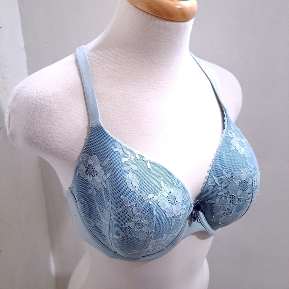 Victoria secret | Elegant Lace Blue Bra cross back straps 34DD - Picture 4 of 8